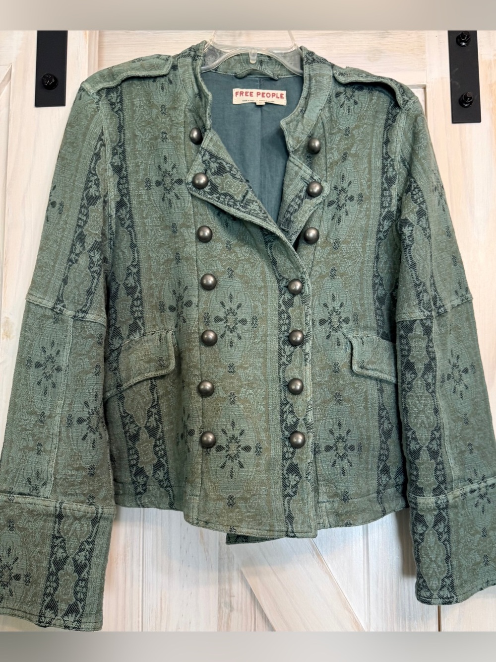 Free People Lotty Jacquard Band Jacket Like New. Steel Sea. Medium - Picture 2 of 13